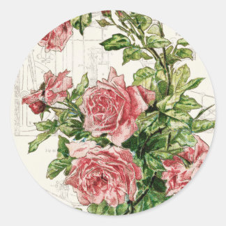 Vintage Flowers over Distressed Text Classic Round Sticker