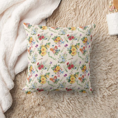 Vintage flowers pattern throw pillow