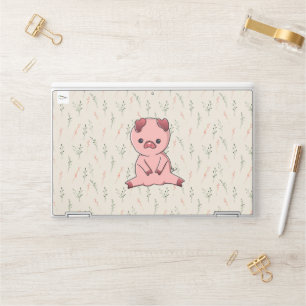 Vintage Flowers Pattern with a Cute Pig HP Laptop Skin
