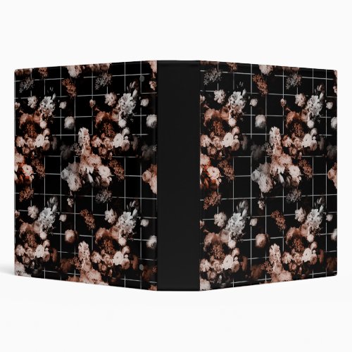 Vintage Flowers Peach and White Black Background 3 Ring Binder