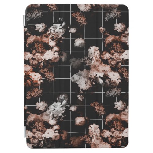 Vintage Flowers Peach and White Black Background iPad Air Cover