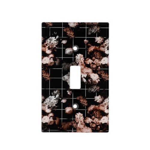 Vintage Flowers Peach and White Black Background Light Switch Cover