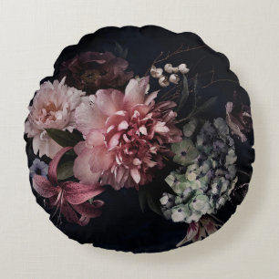 Vintage flowers. Peonies, tulips, lily, hydrangea Round Pillow