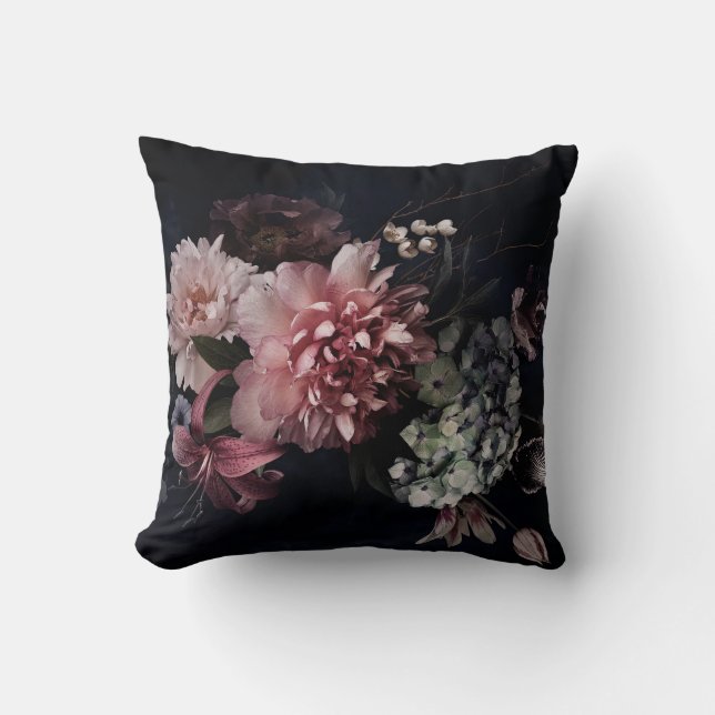 Vintage flowers. Peonies, tulips, lily, hydrangea  Throw Pillow (Front)