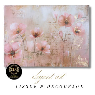 Vintage Flowers Pink and Gold Decoupage  Tissue Paper
