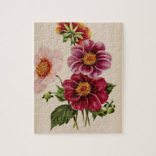 Vintage Flowers Pink Nature Unique Fun Art Jigsaw Puzzle