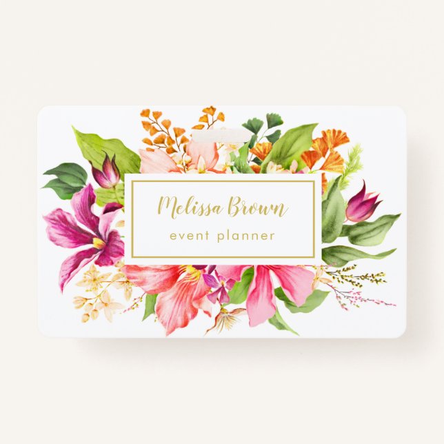Vintage Flowers Pink Pastel Event Planner Badge (Front)