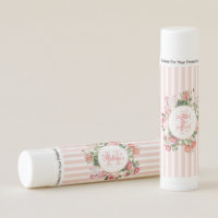 Vintage Flowers Pink Stripes Monogram Baby Shower Lip Balm