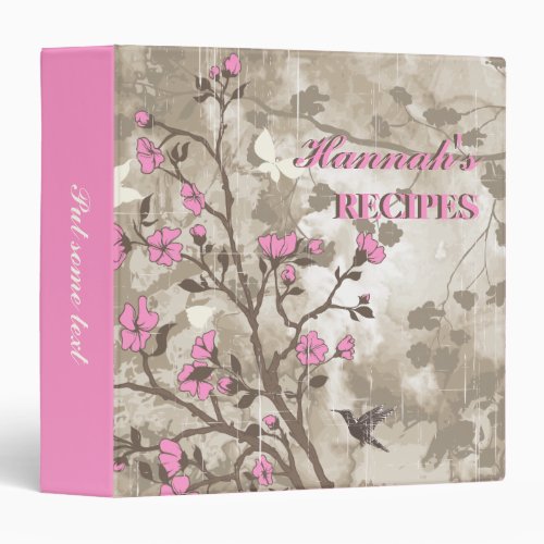 Vintage flowers pink taupe floral recipe 3 ring binder