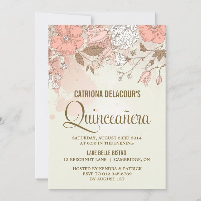 Vintage Flowers Quinceañera Invitation (Front)