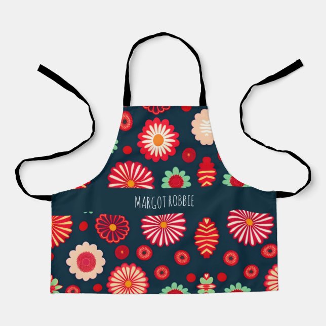 Vintage Flowers Rainbow Retro Floral Pattern Apron (Front)