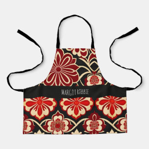 Vintage Flowers Red Green Floral Pattern Apron