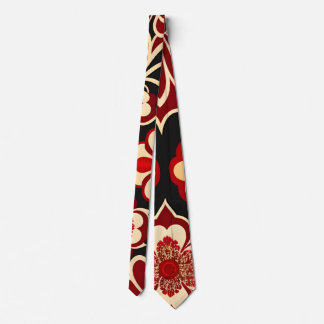 Vintage Flowers Red Green Floral Pattern Neck Tie