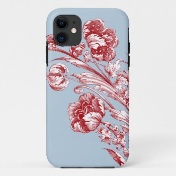 Vintage Flowers  Red  White And Blue Iphone 11 Case by JoyMerrymanStore at Zazzle