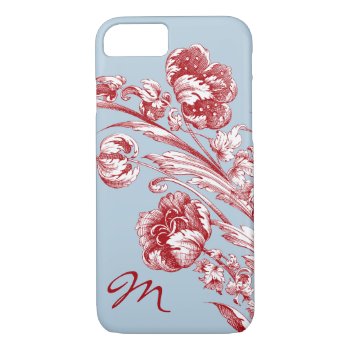 Vintage Flowers  Red  White And Blue  Personalized Iphone 8/7 Case by JoyMerrymanStore at Zazzle