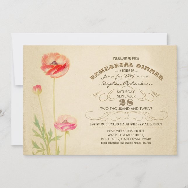 vintage flowers rehearsal dinner invitations (Front)