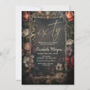 Vintage Flowers Roses Gothic 60th Birthday Invitation