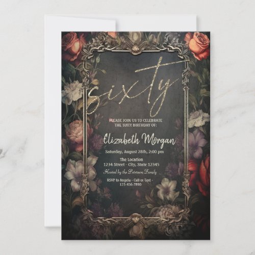 Vintage Flowers Roses Gothic 60th Birthday  Invitation