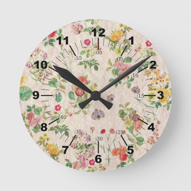 Vintage Flowers Round Clock (Front)