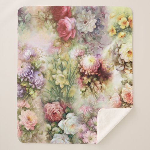 Vintage Flowers Sherpa Blanket