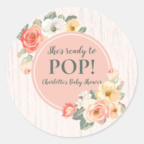 Vintage Flowers Shes Ready to Pop Baby Shower Tag