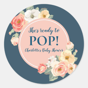 Vintage Flowers She's Ready to Pop Baby Shower Tag