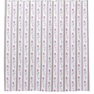 Vintage Flowers Striped pattern white beige pink  Shower Curtain