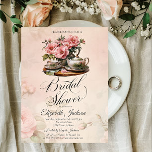 Vintage Flowers Tea set Flower Bridal Shower Invitation