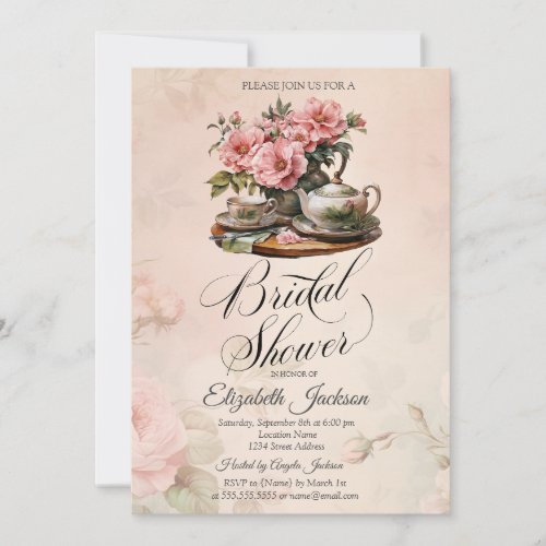 Vintage Flowers Tea set Flower Bridal Shower Invitation