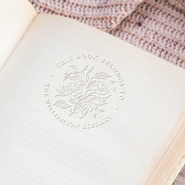 Vintage Flowers This Book Belongs To Round Book Embosser (Embosser Mock-up)