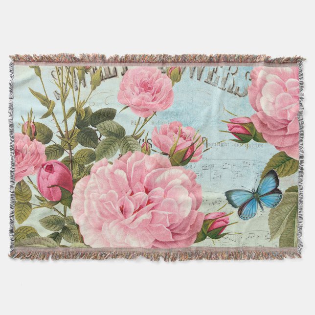 Vintage flowers throw blanket (Front)