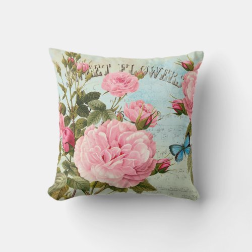 Vintage flowers throw pillow