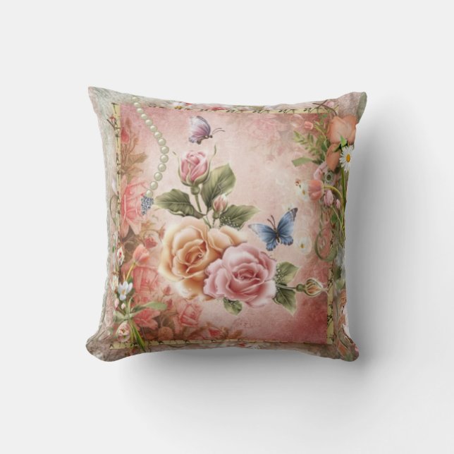 Vintage Flowers Throw Pillow (Front)