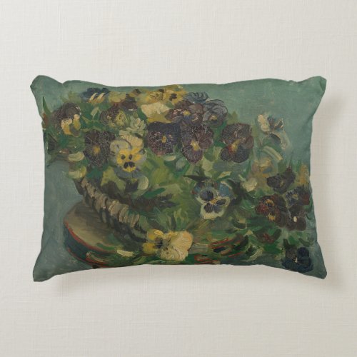 Vintage Flowers Van Gogh Basket of Pansies Accent Pillow