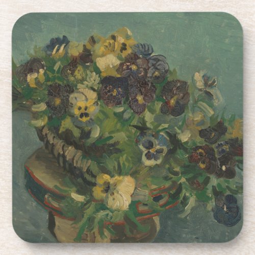 Vintage Flowers Van Gogh Basket of Pansies Beverage Coaster