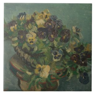 Vintage Flowers Van Gogh Basket of Pansies Ceramic Tile