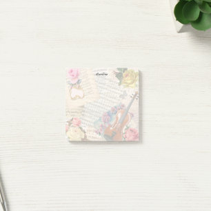 Vintage Flowers & Violin Post-it Notes