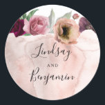 Vintage Flowers Watercolor Romantic Wedding Classic Round Sticker<br><div class="desc">Dusty pink rose and burgundy red watercolor flowers vintage wedding seals</div>