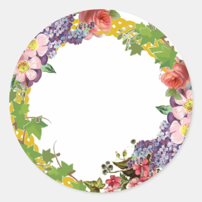 Vintage Flowers Wedding (Blank Center) Classic Round Sticker (Front)