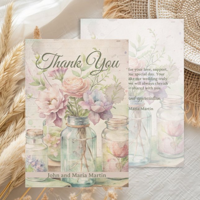 Vintage Flowers Wedding Bridal Shower Thank You  (Vintage garden flowers wedding or bridal shower thank you card)