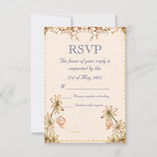 Vintage Flowers Wedding  RSVP Card (Front)