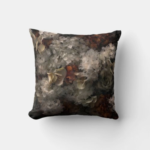 Vintage Flowers White And Rust Hydrangea Botanical Throw Pillow