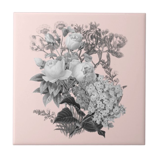 Vintage Flowers with Dusty Pink Ceramic Tile (Front)