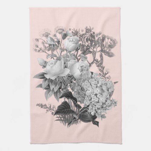 Vintage Flowers with Dusty Pink Kitchen Towel