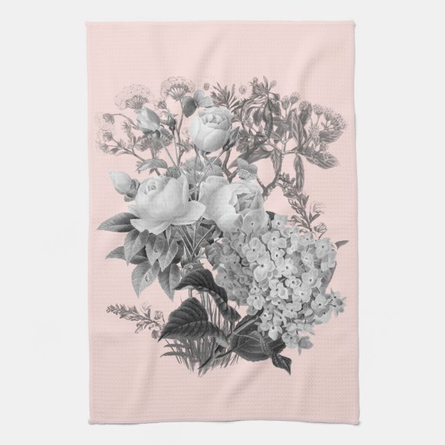 Vintage Flowers with Dusty Pink Kitchen Towel (Vertical)