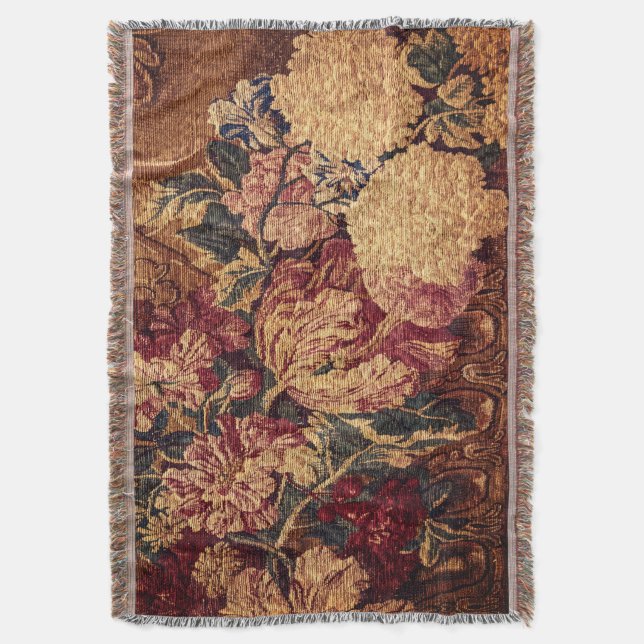 Vintage flowers woven jaquard blanket (Front Vertical)