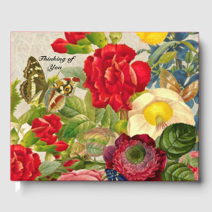 Vintage Flowerswith Butterflies Thinking of You Guest Book