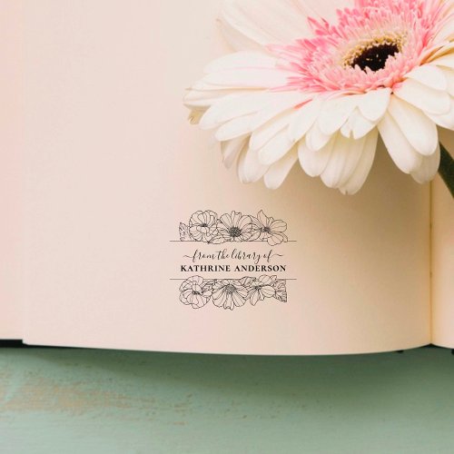 Vintage Flowery Library Book Elegant Script Rubber Stamp