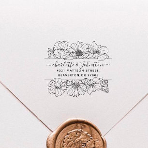 Vintage Flowery Wedding Return Address Elegant Rubber Stamp