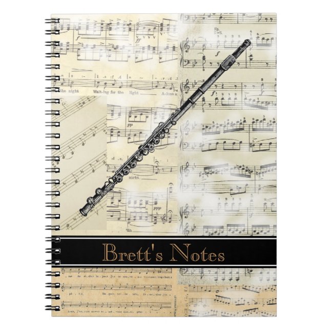 Vintage Flute Music Spiral Notebook (Front)